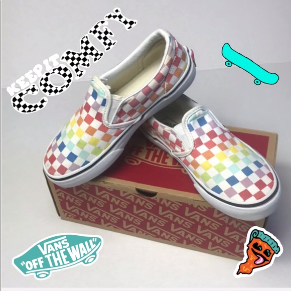 girls rainbow checkered vans
